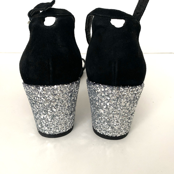 Stuart Weitzman Simplemid Ankle Strap Sandal Black Open Toe Glitter Bloc… - Picture 7 of 8